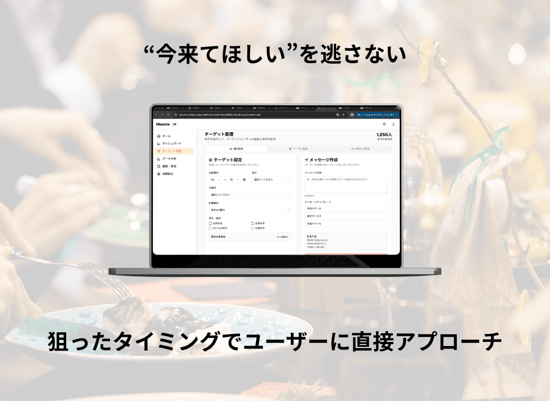 Misecleプッシュ通知配信機能 - ターゲット設定とメッセージ内容管理画面
