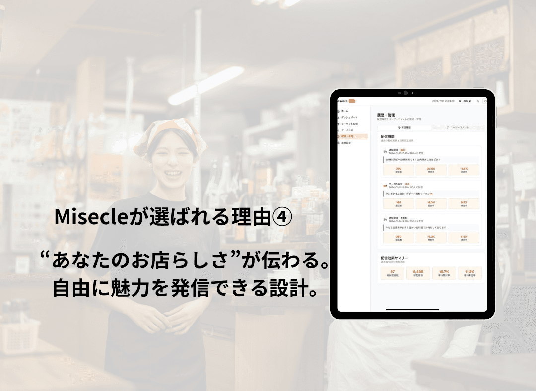 Misecle店舗カスタマイズ・魅力発信機能 - お店らしさを自由に伝える配信管理システム